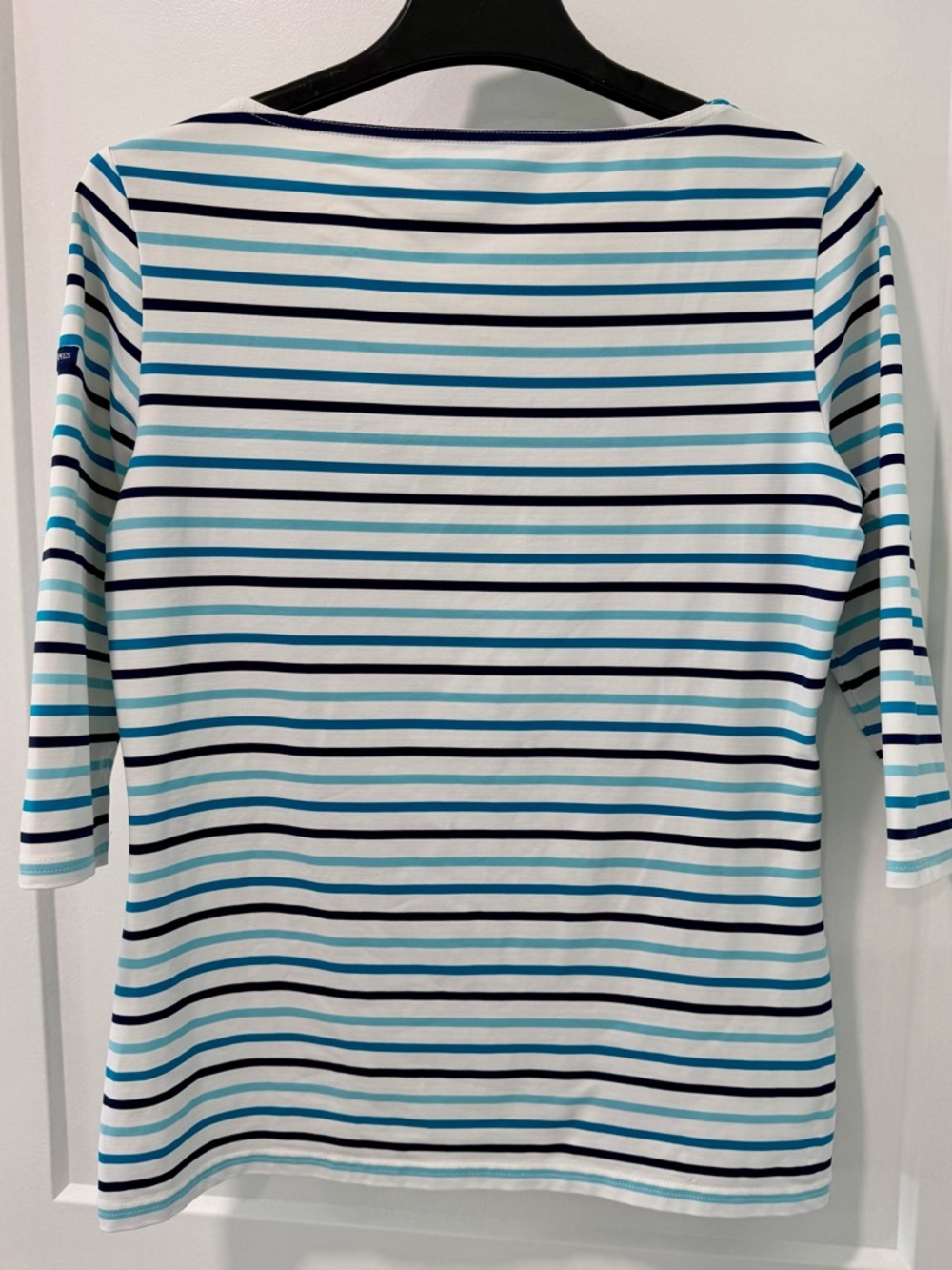SAINT JAMES Breton Stretch White Blue Stripe 3/4 Sleeves UV Nautical Top (Sz 10) - Picture 2 of 12